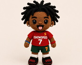 Patrón de muñeca de ganchillo IShowSpeed, tutorial de peluche amigurumi (descarga en PDF)