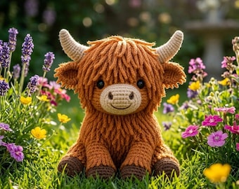 Handmade Crochet Highland Cow Plush | Amigurumi Stuffed Animal Toy