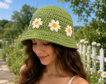 Handmade Crochet Bucket Hat | Granny Square, Daisy, Cherry, Rainbow Styles