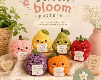Crochet Emotional Support Fruit Plushies Pattern Bundle, Kawaii Amigurumi PDF, Beginner Friendly (Instant Download)