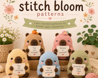 Crochet Capybara Pattern Bundle | Amigurumi Plushies, Affirmation Signs (PDF Download)