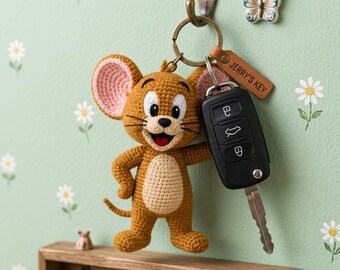 Jerry Crochet Mouse Keychain | Cartoon Amigurumi Key Holder | Handmade Bag Charm