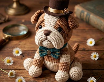 Crochet Bulldog Amigurumi Pattern, English Bulldog Tutorial (PDF Download)