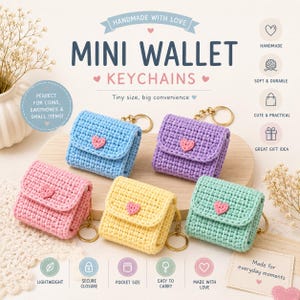 Patrón de llavero de mini cartera de ganchillo (PDF), tutorial de monedero, bolso pequeño