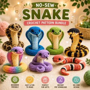 Häkelanleitung für eine Schlange (ohne Nähen) | Amigurumi-Kobra (PDF), Anfängerfreundliches Spielzeug