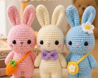 3-in-1 Crochet Bunny Pattern Bundle, Amigurumi Kawaii Plush Toy (PDF Download)
