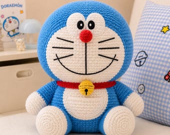 Patrón de amigurumi de Doraemon en PDF / Tutorial para crear un muñeco de gato estilo anime kawaii (descarga digital)