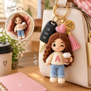 Crochet Doll Keychain Pattern | Amigurumi Bag Charm & Coffee Cup Tassel PDF Download