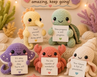 5-in-1 Emotional Support Sea Animals Crochet Pattern Bundle | Cute Amigurumi Octopus, Crab, Turtle, Stingray & Seahorse Plushies.