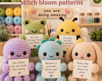 Emotional Support Crochet Pattern Bundle | Bee, Frog, Bunny, Octopus, Dino Amigurumi (PDF Pattern)