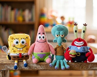 Crochet Amigurumi Patterns: SpongeBob, Patrick, Squidward, Mr. Krabs (PDF)