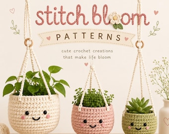 Crochet Hanging Basket Pattern Bundle | 3 Sizes, Kawaii Planter PDF
