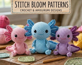 Patrón de ganchillo de ajolote, peluche amigurumi en PDF, Stitch Bloom Designs (descarga digital)
