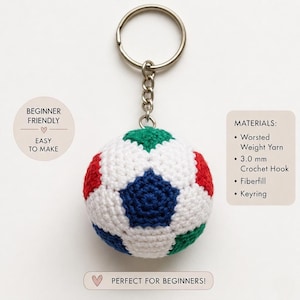 Crochet Soccer Ball Keychain, Miniature Football Plush, Sports Bag Accessory (2x2 inches)