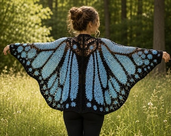 Butterfly Crochet Cardigan Pattern Inspired | Boho Openwork Kimono Shrug | Lightweight Lace Wrap Sweater