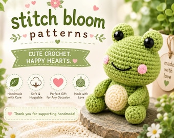Patrón de peluche de rana a crochet / Juguete amigurumi en PDF (Apto para principiantes)