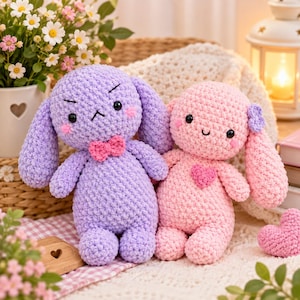 Crochet Bunny Plushies – Adorable Grumpy & Happy Amigurumi Duo