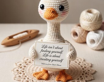 Crochet Goose Amigurumi Pattern | Emotional Support Plush PDF, Inspirational Quote Card