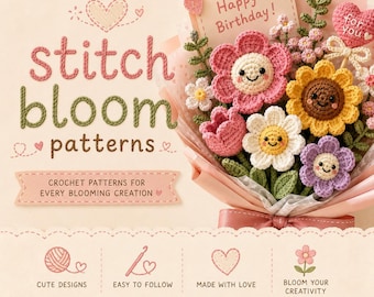 Crochet Flower Bouquet – Amigurumi Sunflowers, Tulips, Birthday Card