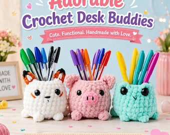 Crochet Desk Buddy Pattern Bundle | Animal Pen Holder PDF | Plush Organizer Amigurumi (Digital Download)