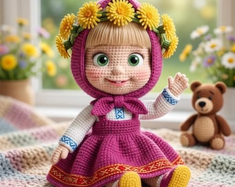 Masha Crochet Doll Pattern, Flower Hood Amigurumi Tutorial (PDF Download)