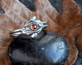 Aine Ring - Sterling Silver Garnet Oak Leaf - Autumn Gemstone Jewelry - Nature inspired Pagan Witch Engagement Ring - Oxidized Silver 925