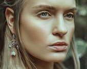 Niamh Elven Moonstone Earrings - Sterling Silver Crescent Moon Lunar Earrings - Fantasy Fairy Celtic Jewelry - Moon Goddess - Silver 925