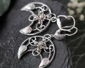 Niamh Elven Lunula Earrings - Sterling Silver Crescent Moon Lunar Lunica Earrings - Fantasy Fairy Celtic Jewelry - Moon Goddess - Silver 925