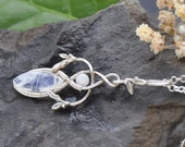 Elbereth Celtic Pendant - Sterling Silver Moonstone Elven Pendant - Elven Leaf Jewelry - Wire-wrapped Fantasy Pendant - Silver 925/1000