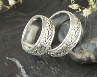 14ct White Gold Elven Wedding Bands - Gold 585/1000 - Leaf Wedding Band - Elven Leaf - Fairy Wedding RIng - Tree Wedding Band - Druid