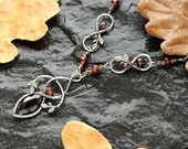 Maeve Necklace- Sterling Silver Garnet Oak Leaf Necklace - Autumn Gemstone Jewelry - Celtic Pagan Witch Jewelry - Oxidized Silver 925