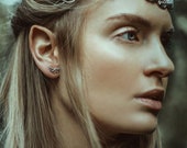 Gealach Elven Moon Stud Earrings - Sterling Silver Crescent Moon Lunar Earrings - Fantasy Fairy Celtic Jewelry - Moon Goddess - Silver 925