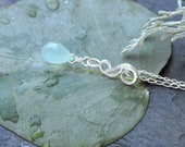 Dainty Chalcedony Pendant - Sterling Silver 925 Necklace - Celtic Spiral - Filigree Pendant - Bridal Jewelry - Mermaid Ocean jewelry