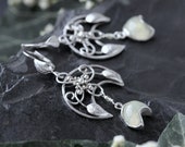 Niamh Elven Prehnite Earrings - Sterling Silver Crescent Moon Lunar Earrings - Fantasy Fairy Celtic Jewelry - Moon Goddess - Silver 925