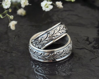 Sterling Silver Wedding Band Set - Elven Wedding Ring - Leaf Wedding Band - Elven Leaf - Fairy Wedding RIng -Tree Wedding Band -Silver 925