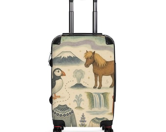 Iceland Travel Suitcase | Watercolor Iceland Nordic Lights Art | Boho Travel Gift | Wanderlust Souvenir