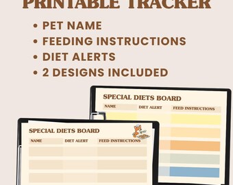 Registro de dietas especiales para mascotas / Formulario de instrucciones de alimentación / 2 diseños (descarga digital)
