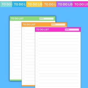 Paket med att-göra-listor i ljus neon | Minimalistisk och färgglad checklista (PDF)