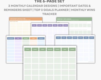 Calendario de pared imprimible para TDAH / Planificador mensual, registro de objetivos y diario de logros