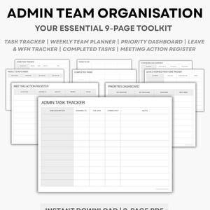 Minimalist Admin Task Tracker Template | Admin Team Toolkit | A4 PDF