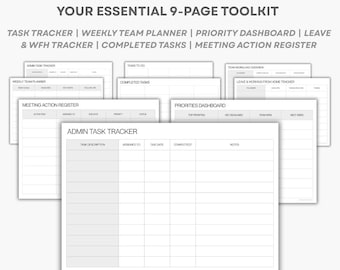 Plantilla minimalista para el seguimiento de tareas administrativas / Kit de herramientas para el equipo administrativo / PDF A4
