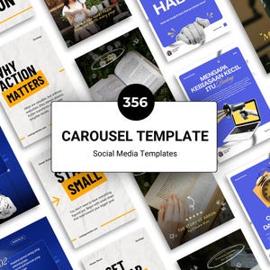 May include: A collection of social media carousel templates with various designs. The central image displays "356 CAROUSEL TEMPLATE Social Media Templates". Individual slides feature text like "Why Action Matters" and "Start Small", along with other graphics.