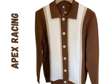 Retro verticaal gestreept gebreid poloshirt heren Stijlvol casual wintermode trui-shirt met knoopsluiting