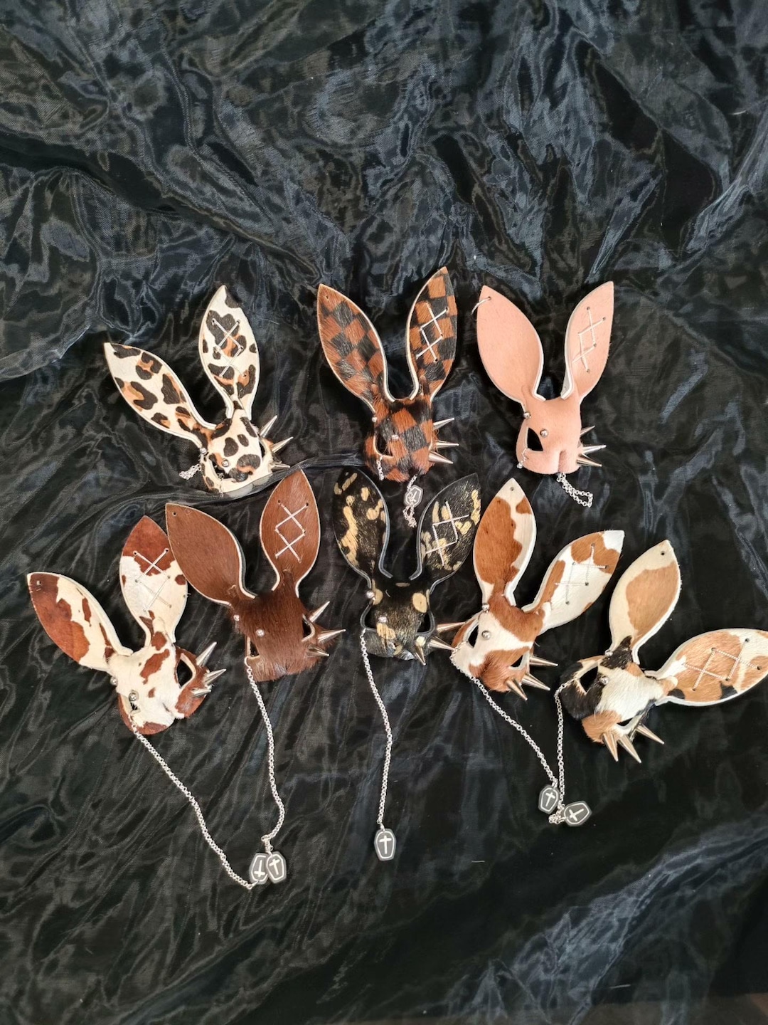 Handmade Leather Rabbit Mask Charm, Gothic Bunny Keychain, Spiked Cross ...