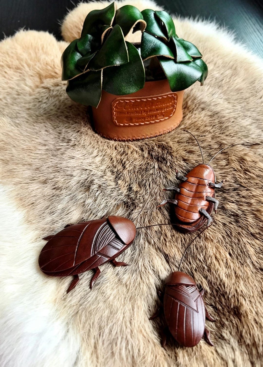 Handmade Leather Cockroach Charm, Realistic Roach Accessory, Weirdcore ...