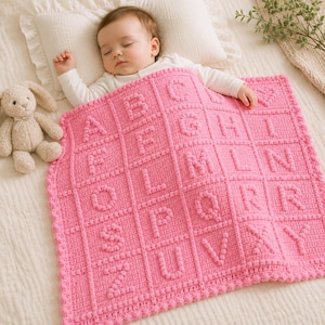 Crochet Alphabet Baby Blanket Pattern | Bobble Stitch A-Z Graph & Written Instructions (PDF Download)
