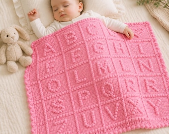 Häkelanleitung für eine Babydecke mit Alphabet | Noppenstich-Grafik A-Z & schriftliche Anleitung (PDF-Download)