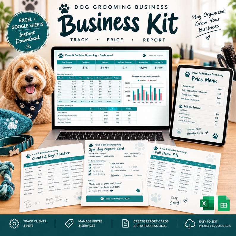 Dog Grooming Business Kit | Studio App, Tracker, Price Menu, Report ...