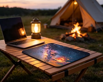 Galaxy Red Moon Mouse Pad: Cosmic Night Sky Nebula Art