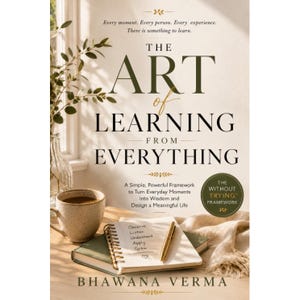 May include: A book titled The Art of Learning From Everything by Bhawana Verma. The cover features the text Every moment. Every experience. There is something to learn. A spiral notebook with the words Observe, Listen, Understand, Apply, Grow.